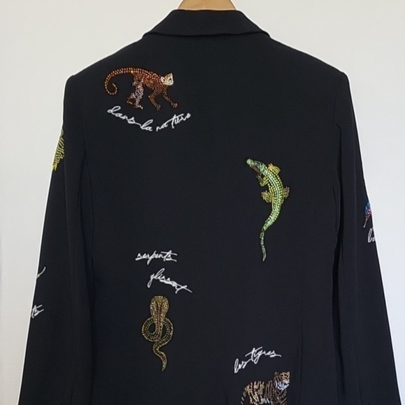 $695 Unworn Cinq A Sept Jungle Headset Karlie Bead Detail Blazer in Black - Picture 9 of 13